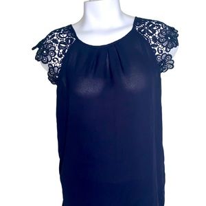 Philosophy Navy Blue lace crocheted short sleeve